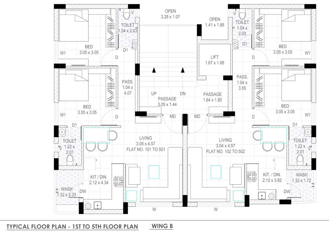  green city apartment Wing B Cluster Plan from 1st to 5th Floor