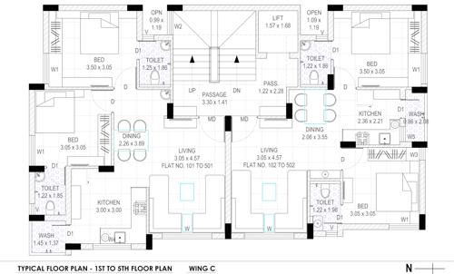 Wing C Cluster Plan from 1st to 5th Floor green-city-apartment Wing C Cluster Plan from 1st to 5th Floor