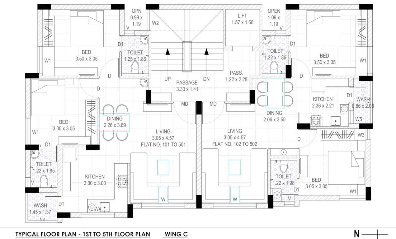  green city apartment Wing C Cluster Plan from 1st to 5th Floor