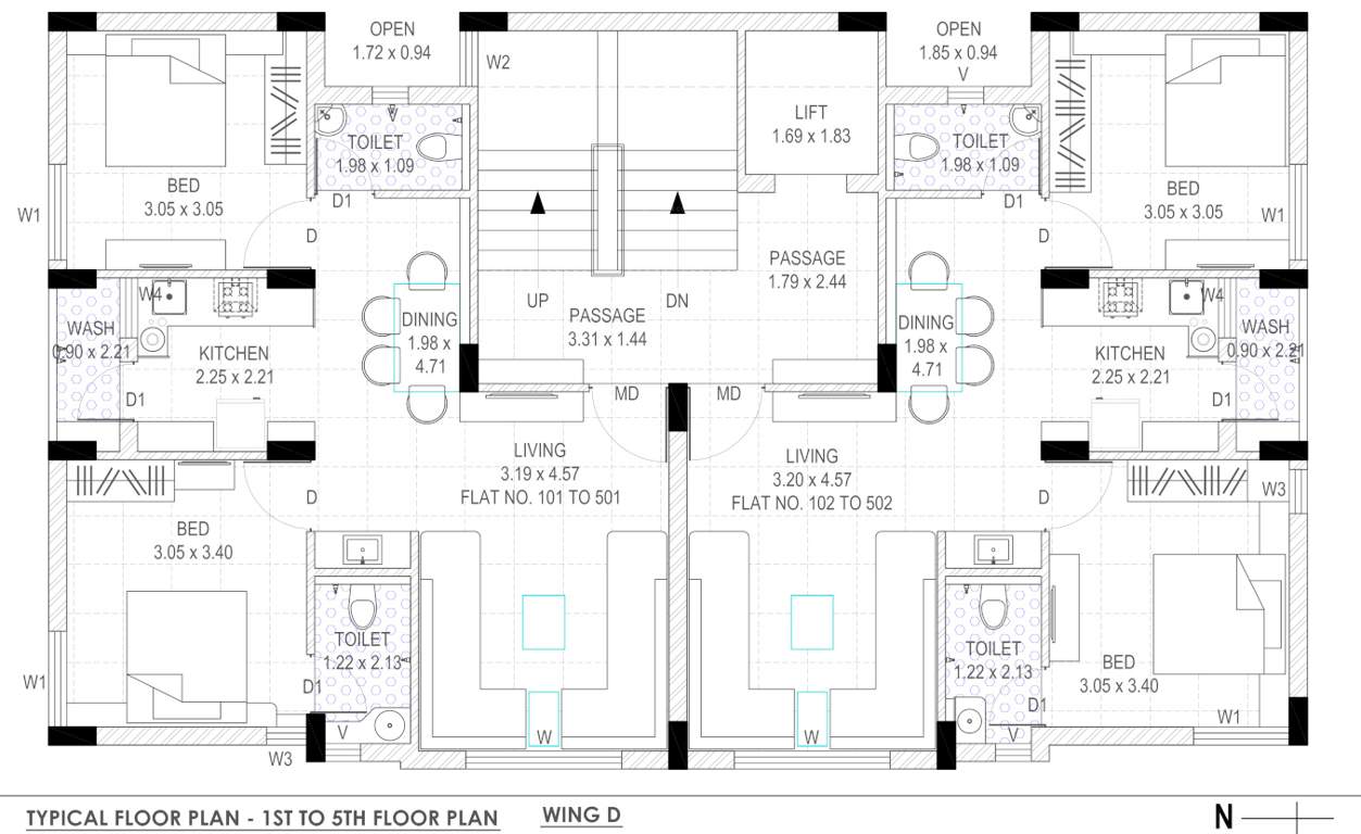  green city apartment Wing D Cluster Plan from 1st to 5th Floor