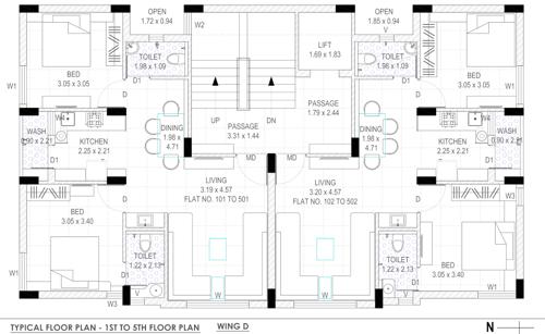 Wing D Cluster Plan from 1st to 5th Floor green-city-apartment Wing D Cluster Plan from 1st to 5th Floor