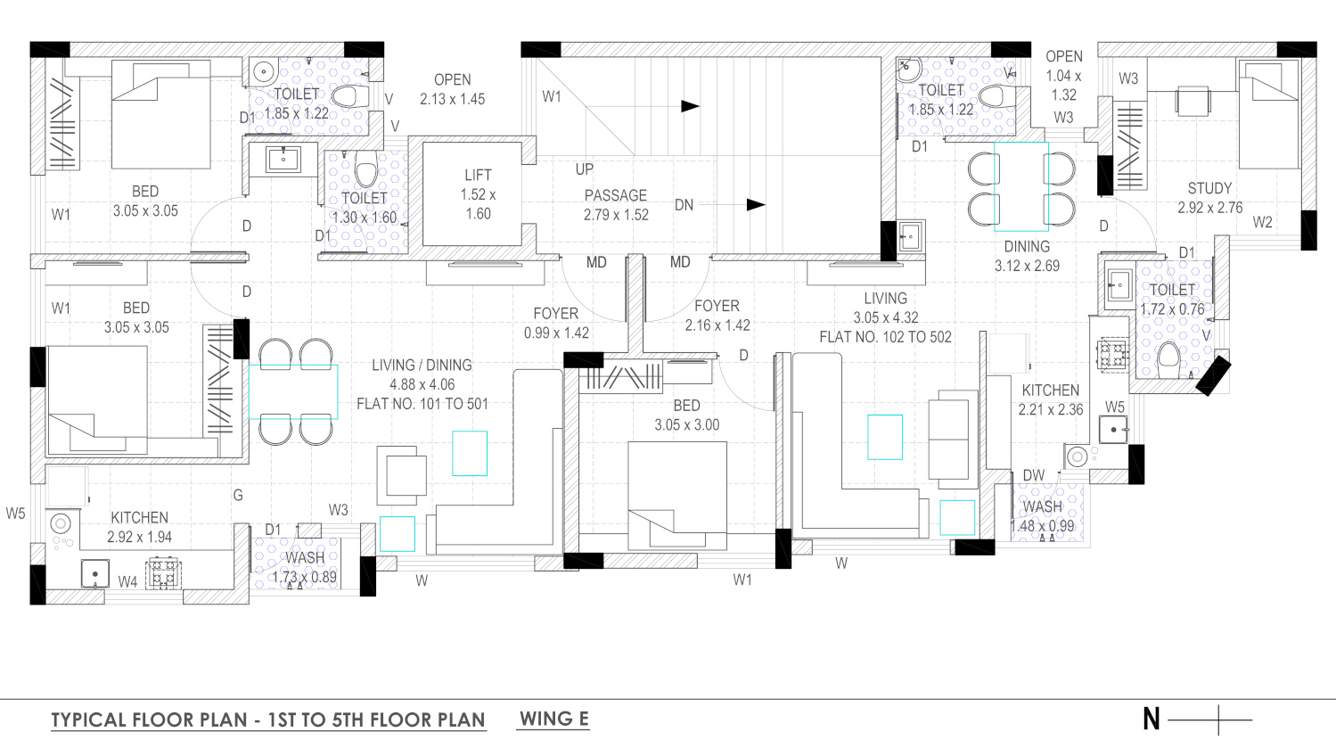  green city apartment Wing E Cluster Plan from 1st to 5th Floor