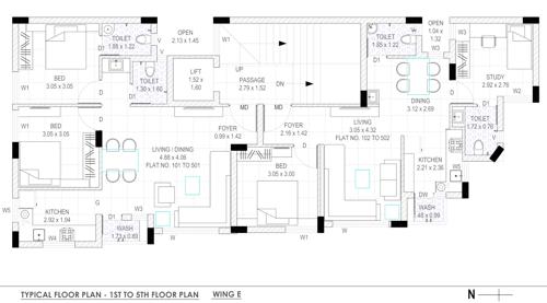 Wing E Cluster Plan from 1st to 5th Floor green-city-apartment Wing E Cluster Plan from 1st to 5th Floor