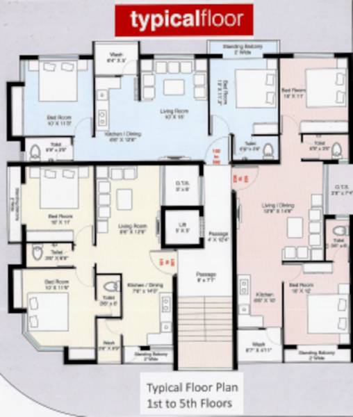  appartment-1 Wing 1 Cluster Plan from 1st to 5th Floor
