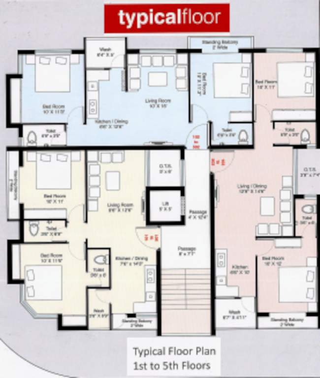  appartment 1 Wing 1 Cluster Plan from 1st to 5th Floor