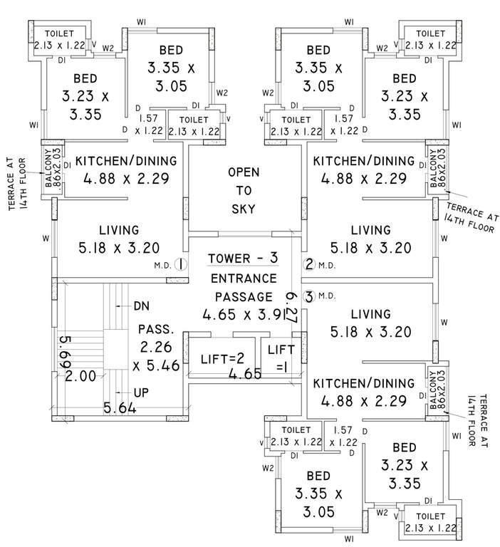  heights Tower 3 Cluster Plan From 1st To 14th Floor
