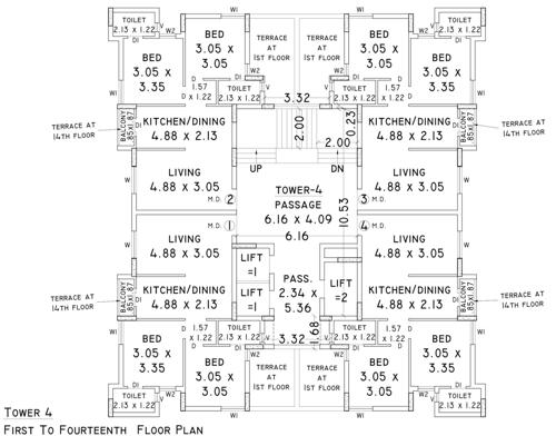  heights Tower 4 Cluster Plan From 1st To 14th Floor