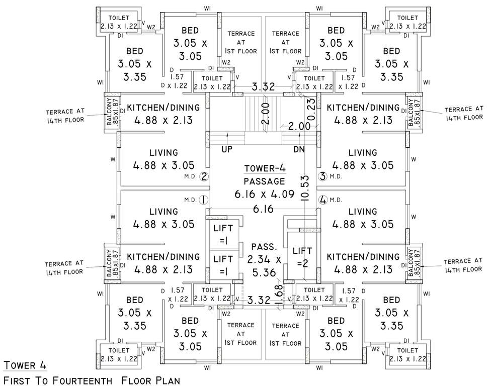 heights Tower 4 Cluster Plan From 1st To 14th Floor