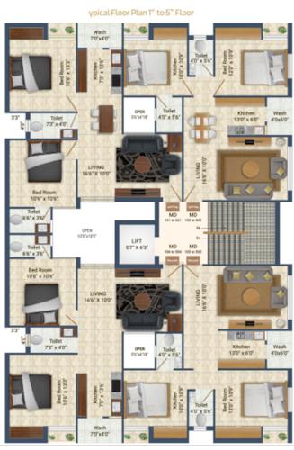  dwarika-pearl Dwarika Pearl Cluster Plan from 1st to 5th Floor
