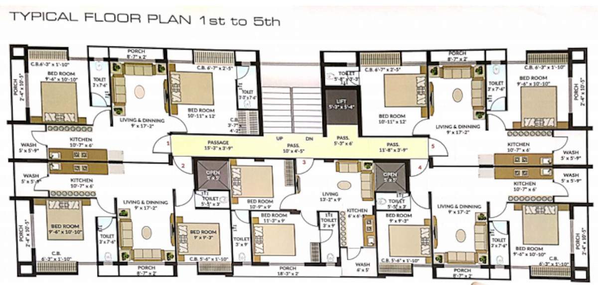  complex 1 Cluster Plan from 1st to 5th Floor