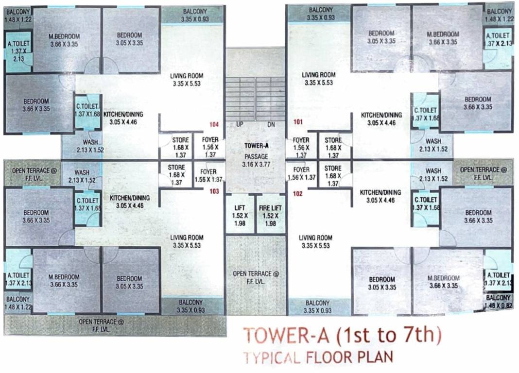 enclave Tower A Cluster Plan from 1st to 7th Floor