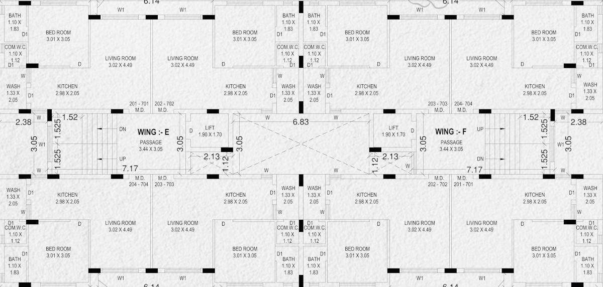  city Wing E Cluster Plan from 1st to 7th Floor