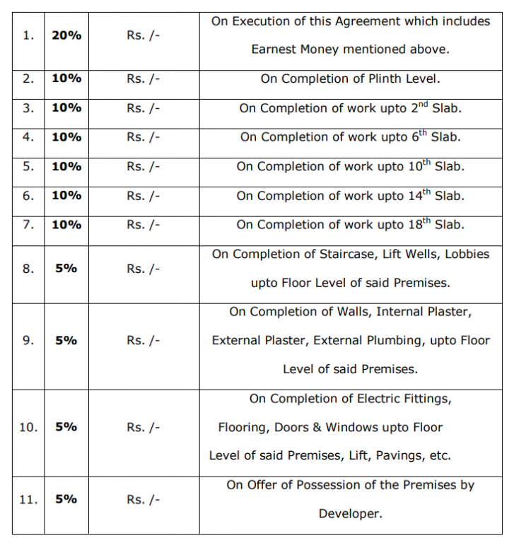 rajkamal-chsl Construction Linked Payment (CLP) Payment Plan