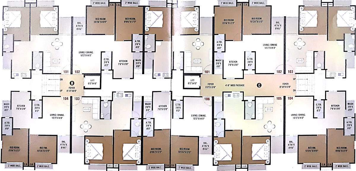  shubham valley Block B and C Cluster Plan from 1st to 5th Floor