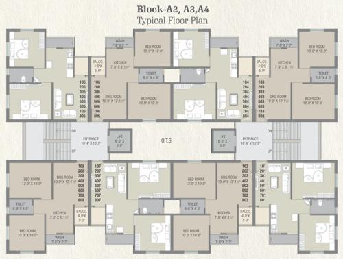  rang-city-flats Block A2, A3, A4 Cluster Plan from 1st to 8th Floor