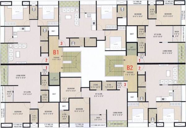  madina-complex Block B1, B2 Cluster Plan from 1st to 7th Floor