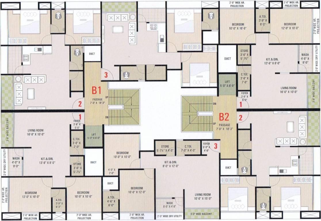 madina complex Block B1, B2 Cluster Plan from 1st to 7th Floor