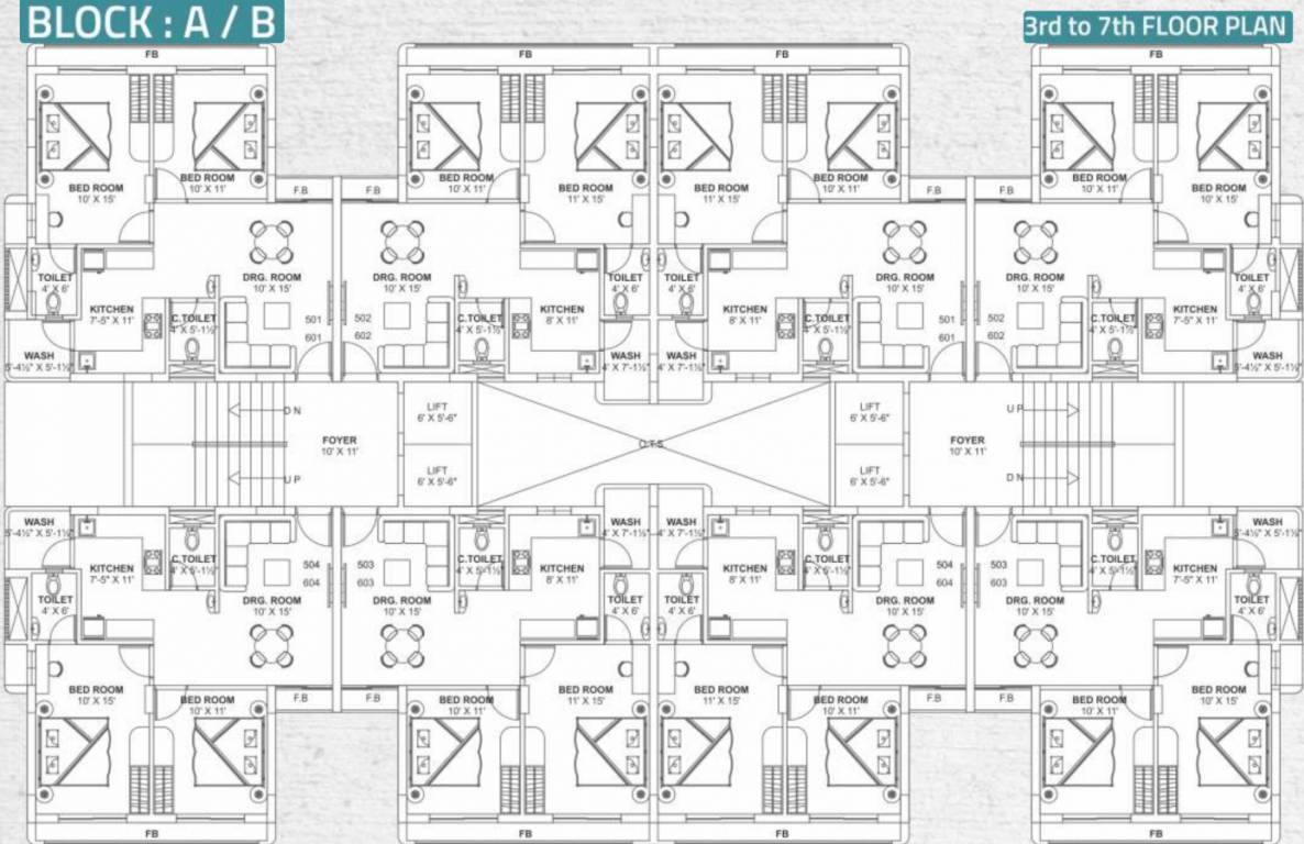  sld nirvana Block A/B Cluster Plan from 3rd to 7th Floor