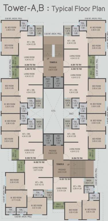 prakruti aarya AB Cluster Plan from 1st to 7th Floor