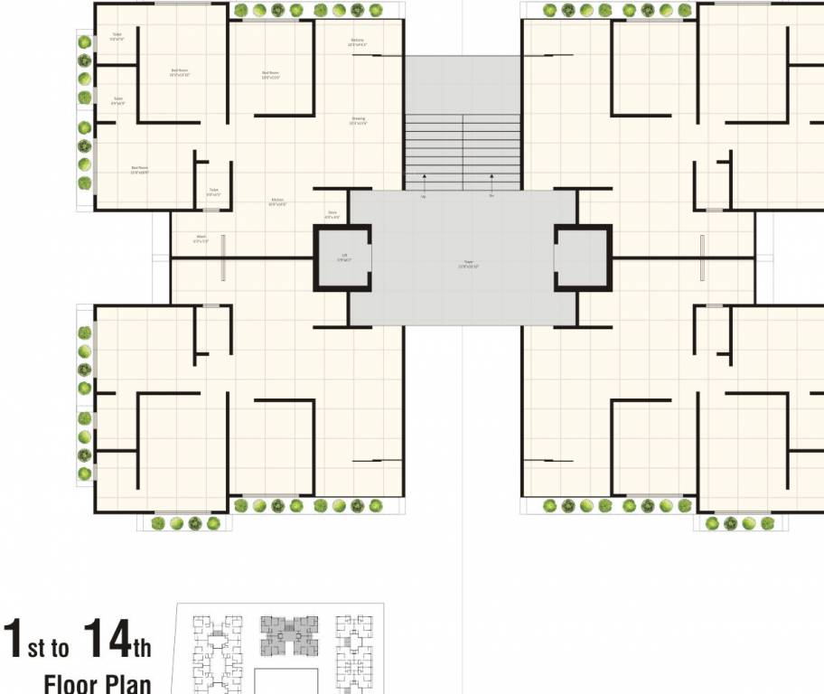  shyam status C Cluster Plan from 1st to 14th Floor
