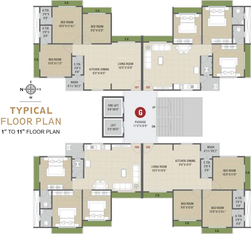 sahjanand luxuria Block G Cluster Plan from 1st to 11th Floor