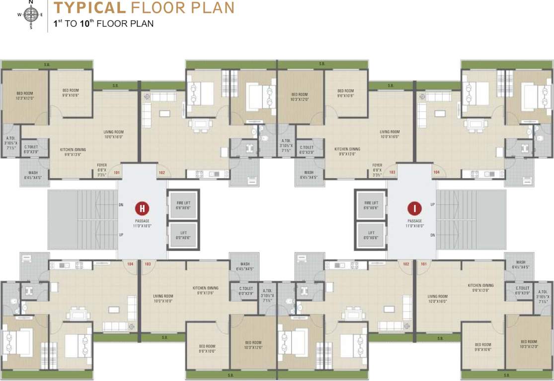 sahjanand luxuria Block H+I Cluster Plan from 1st to 11th Floor