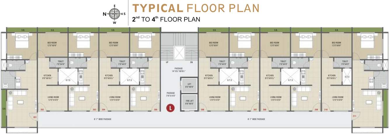 sahjanand luxuria Block L Cluster Plan from 2nd to 4th Floor