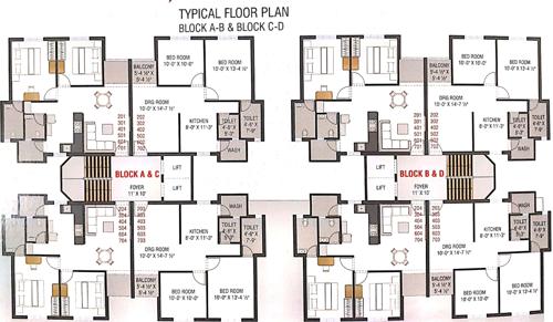 Block A+B+C+D Cluster Plan from 2nd to 7th Floor silver-kalp-apartment Block A+B+C+D Cluster Plan from 2nd to 7th Floor