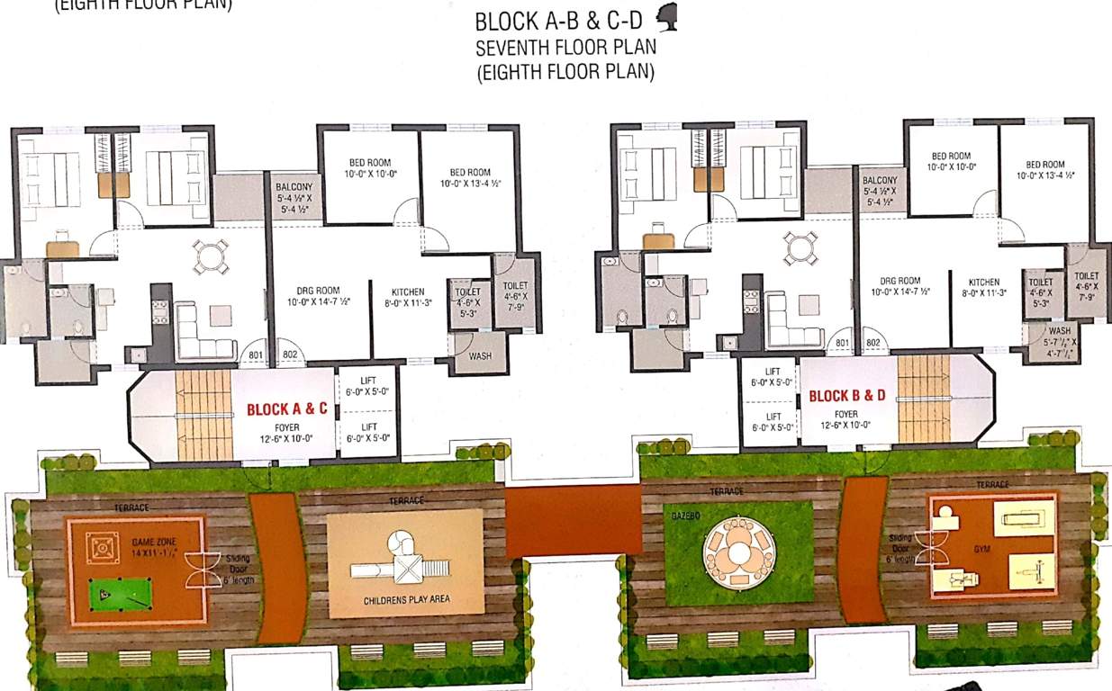  silver kalp apartment Block A+B Cluster Plan from 7th to 8th Floor