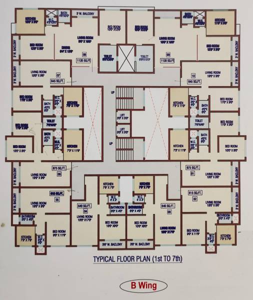  gurukrupa-ashish Wing B Cluster Plan from 1st to 7th Floor