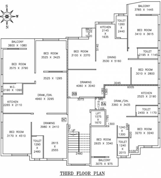  apartment Ganapati Apartment Cluster Plan for 3rd Floor