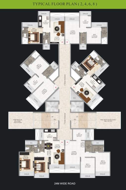  tulsi heights Tulsi Heights Cluster Plan for 2nd, 4th, 6th And 8th Floor Plan