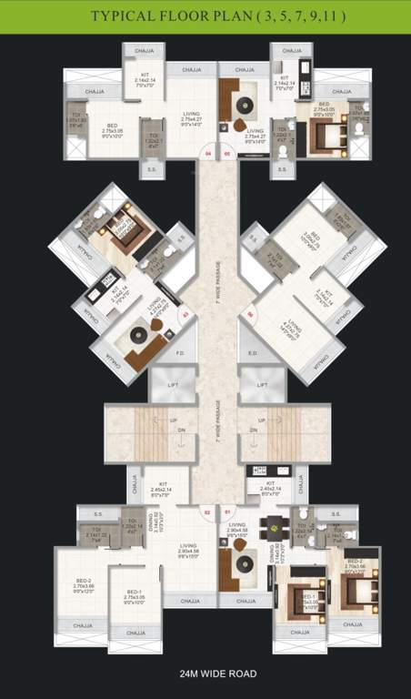  tulsi heights Tulsi Heights Cluster Plan for 3rd, 5th, 7th, 9th And 11th Floor