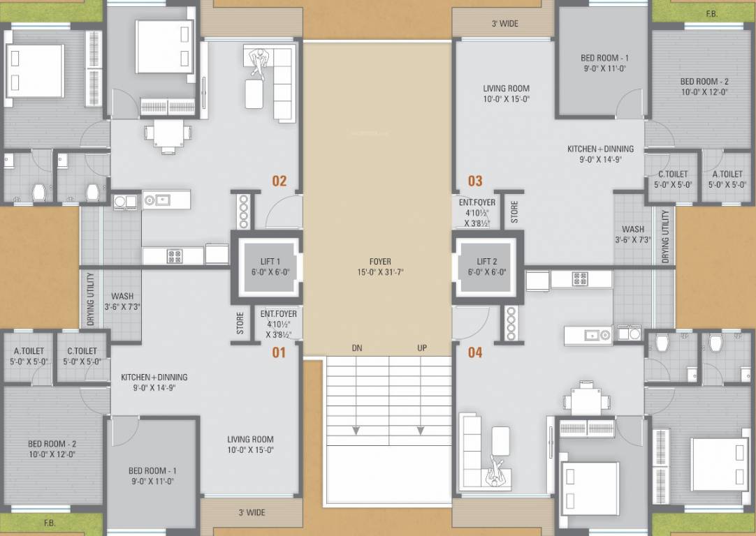 shyam enclave Block D Cluster Plan from 1st to 14th Floor