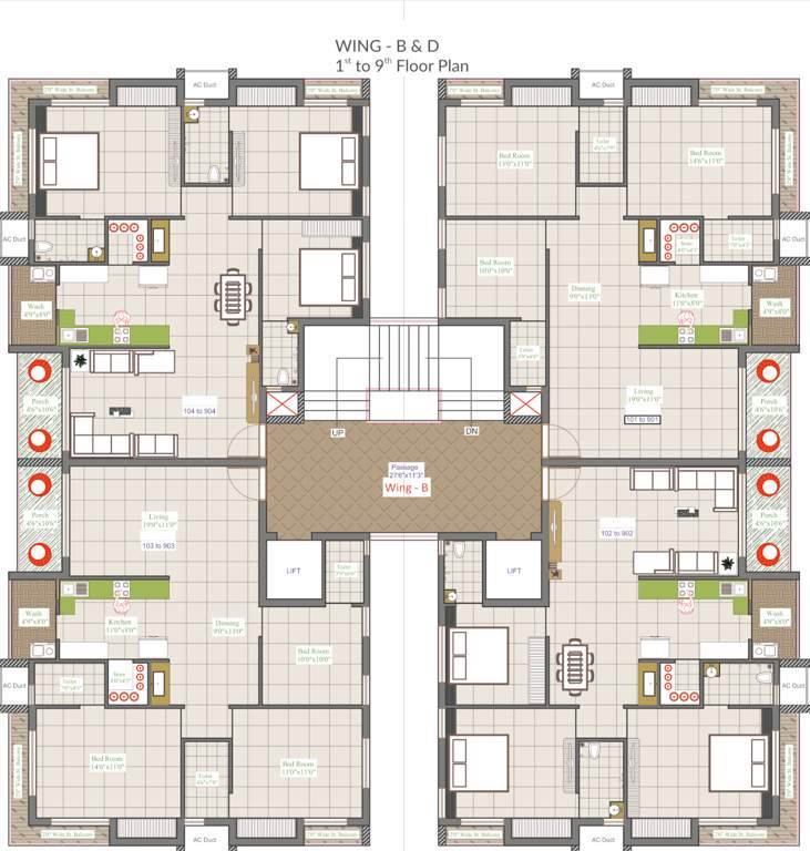  siddhi heritage Tower B Cluster Plan from 1st to 9th Floor