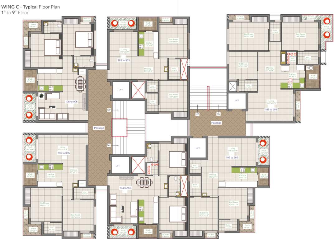  siddhi heritage Tower C Cluster Plan from 1st to 9th Floor