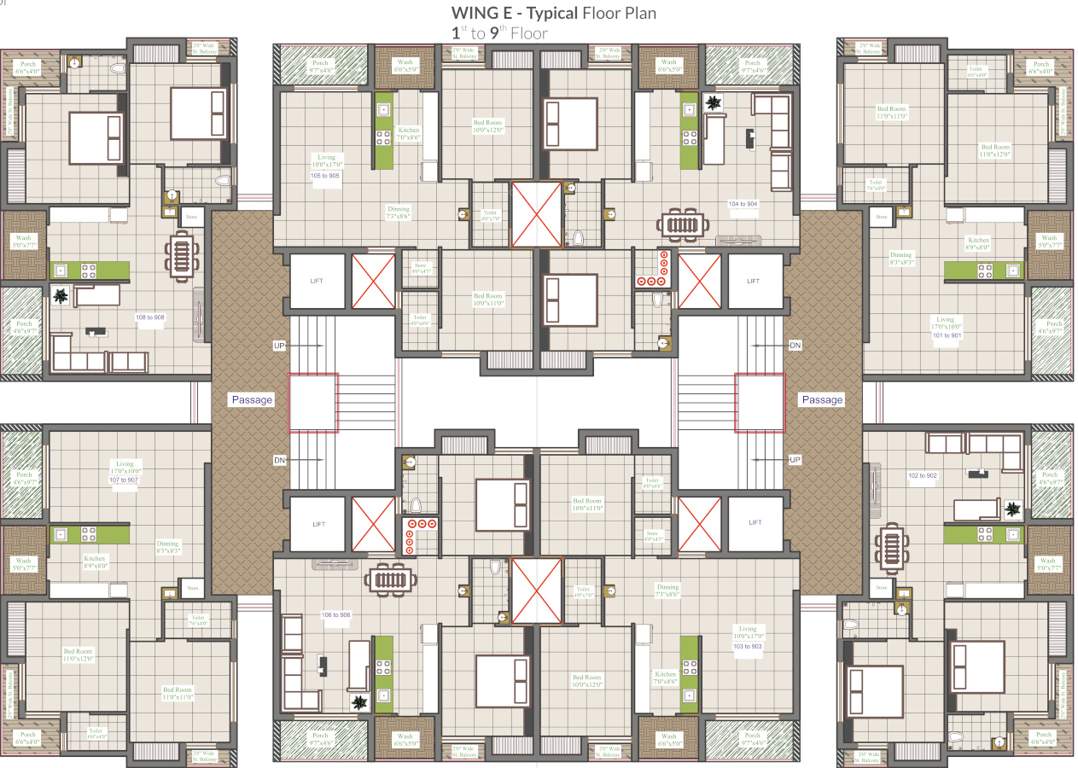  siddhi heritage Tower E Cluster Plan from 1st to 9th Floor