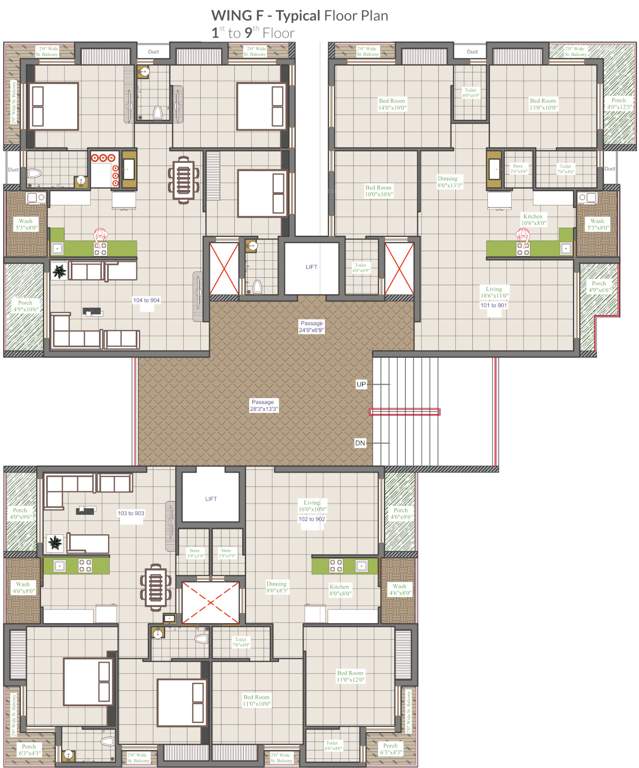  siddhi heritage Tower F Cluster Plan from 1st to 9th Floor