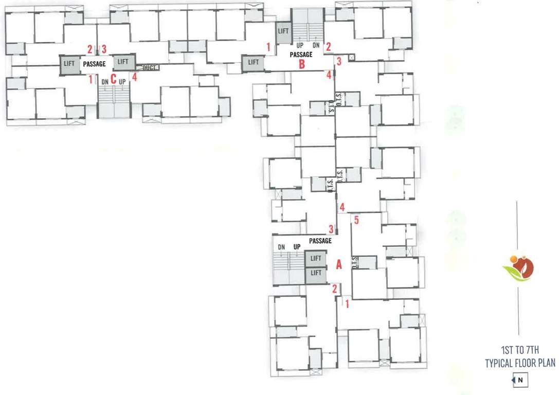  binory residency Block A, Block B And Block C Cluster Plan from 1st to 7th Floor