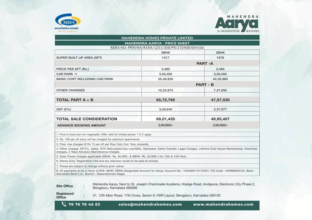 aarya Construction Linked Payment (CLP) Payment Plan