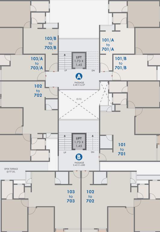  the rb capital Tower A and B Cluster Plan from 1st to 7th Floor