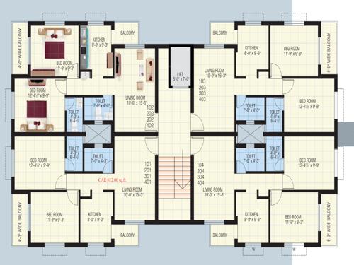  shree-mangal-murty-apartment Tower A Cluster Plan from 1st to 4th Floor