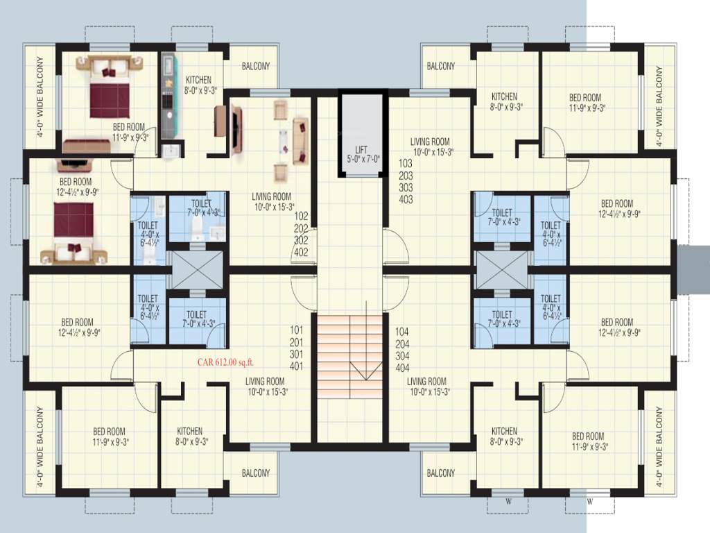 shree mangal murty apartment Tower A Cluster Plan from 1st to 4th Floor