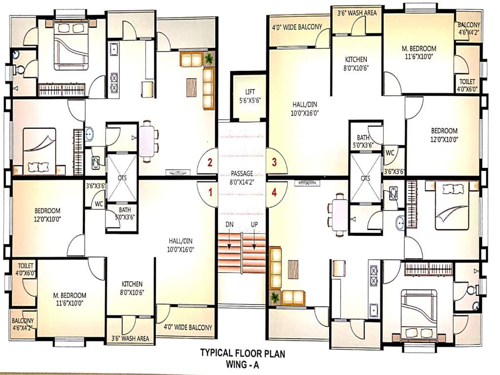  mithali residency Tower A Cluster Plan from 1st to 4th Floor