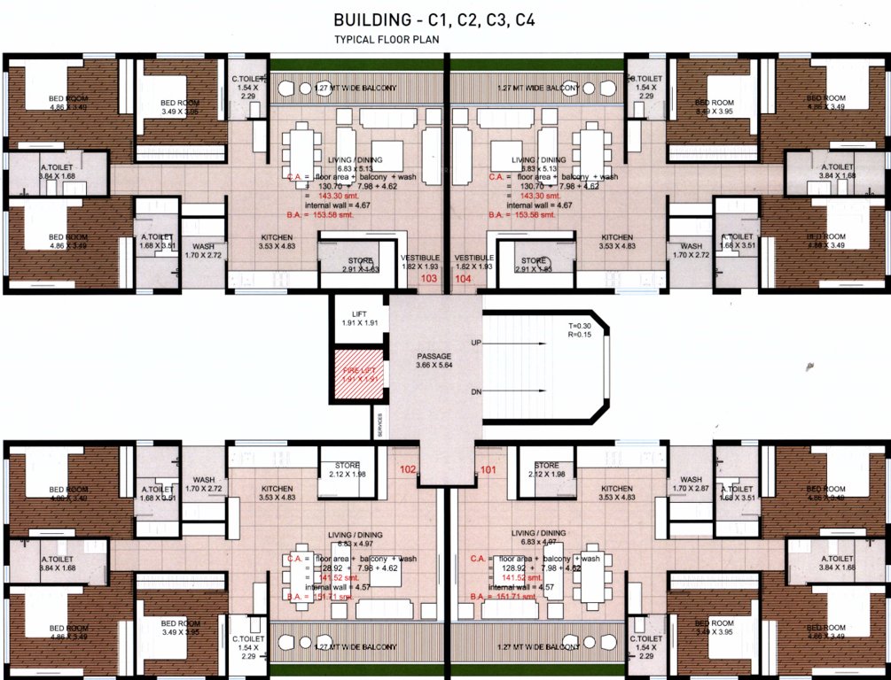 pramukh solitaire Block C1 to C4 Cluster Plan for 1st Floor