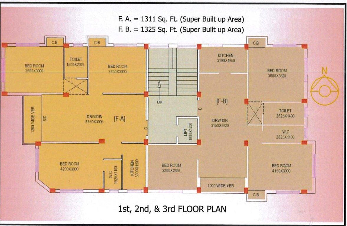  balaji twins Block B Cluster Plan from 1st to 3rd Floor