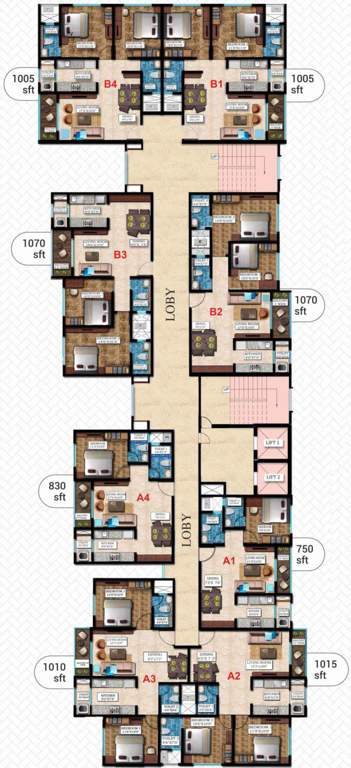  prakriti Block A1 And Block B1 Cluster Plan from 1st to 15th Floor