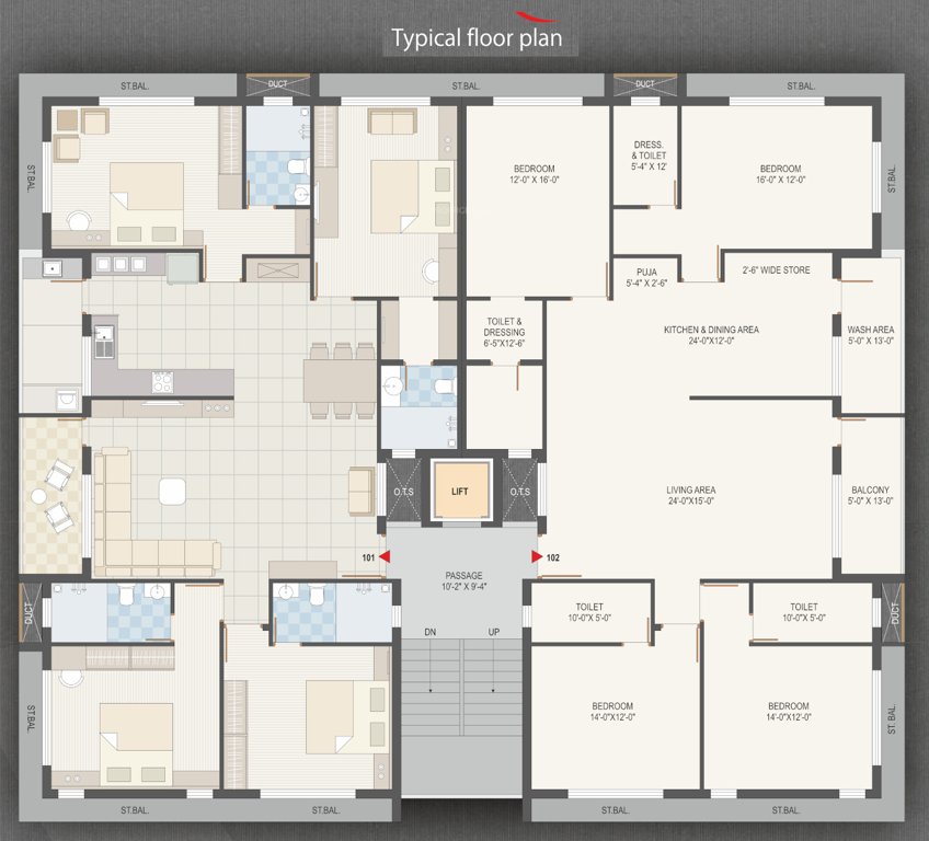 utsav aashaya Tower B Cluster Plan from 1st to 5th Floor