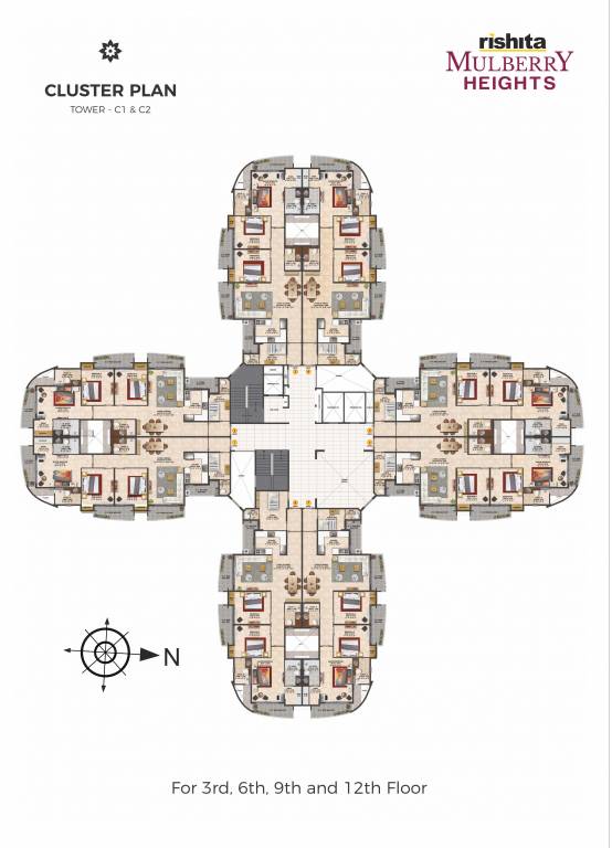 mulberry heights Tower 3 C1, C2 Cluster Plan For 3rd, 6th, 9th & 12th Floor