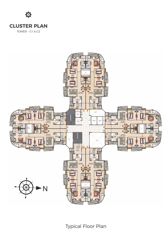 mulberry heights Tower 3 C1, C2 Typical Cluster Plan